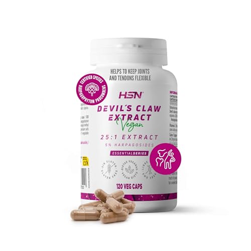 HSN Extracto de Harpagofito 400mg (Garra del diablo) (5% Harpagósidos) | 120 Cápsulas Vegetales | 100% extracto raíz Harpagophytum procumbens | No-GMO, Vegano, Sin Gluten