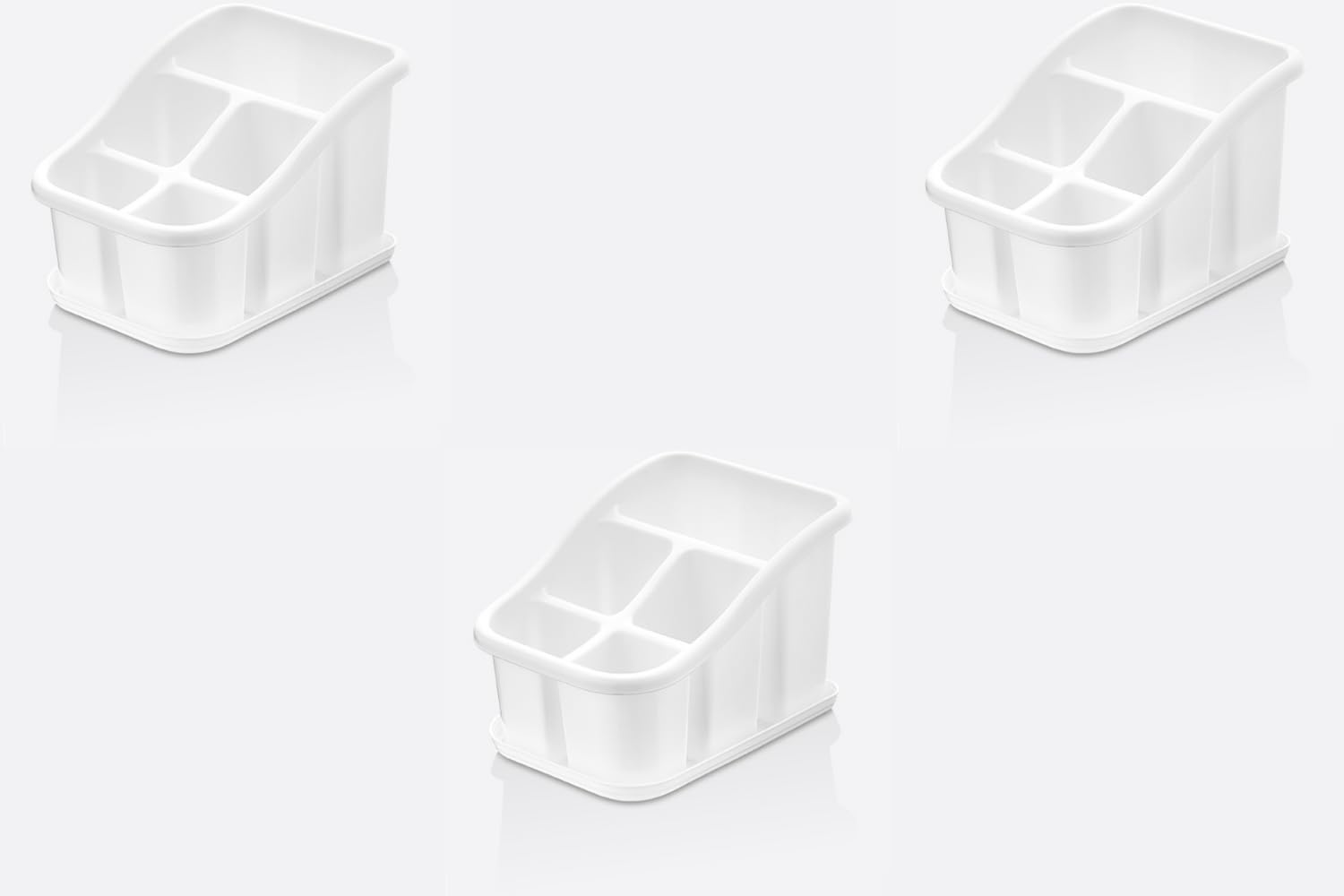Stolmet White Cutlery Drainer With Tray - 3 Or 5 Pocket Utensil Holder - Bpa Free - Ideal For Kitchen And Camping (, 5 Compartments X3)