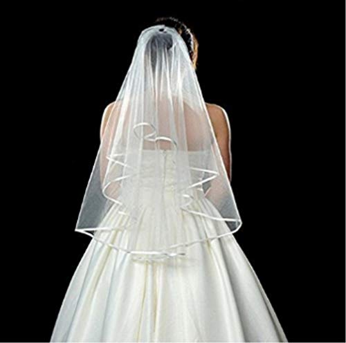 Ziyan 19961019 White Double Ribbon Edge Center Cascade Bridal Wedding Veil thumb #1