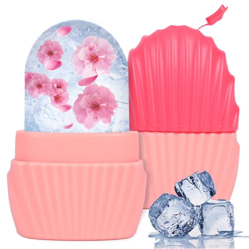 Ice Cube Roller for Face Eyes and Neck Reusable Silicone Ice Mold Mermaid Shell Shape for Shrink Pores Anti Wrinkle and Skin Beauty Care Reduce Migraine Pain Gua Sha Face Massage Tools (Pink)