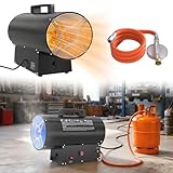 UISEBRT Heizgeräte Gas, 30 KW Gasheizer Gasheizgebläse Thermostat, Heißluftgenerator,Schwarz (220V-240V, Propan/Butan-Flaschen, mit Druckminderventil und Gasschlauch)