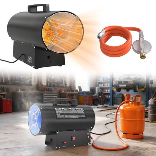 UISEBRT Heizgeräte Gas 30 KW Gasheizer Gasheizgebläse Thermostat Heißluftgenerator Schwarz (220V-240V Propan/Butan-Flaschen mit Druckminderventil und Gasschlauch)