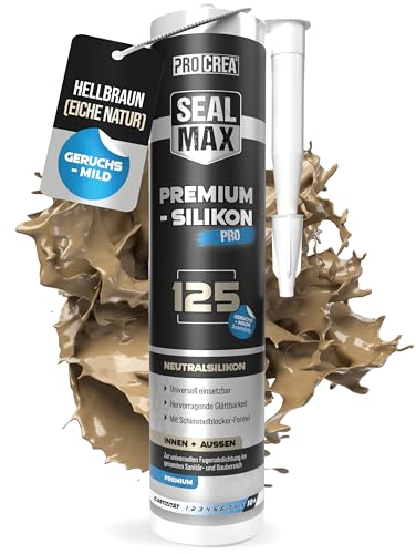 PROCREA Premium Silikon 125 (Hellbraun/Eiche natur) Sanitärsilikon mit fungizider Ausstattung - Geruchsmildes Bausilikon für innen & außen - Braunes Silikon in Holzfarbe - Neutralvernetzend
