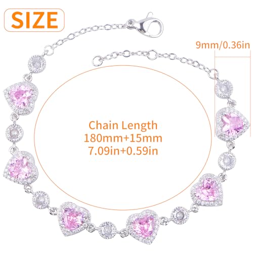 1pcs Love Heart Cherry Flower Pink Cubic Zirconia Bracelet Heart-shaped Bridal Wedding Bracelet Links Jewelry Gift for Brides Bridesmaids Women Party Prom3
