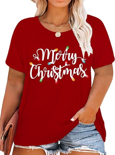 Plus-Size Christmas Shirts Women Merry Christmas Leopard Plaid Tree Print Shirt Holiday Tops Xmas Tee