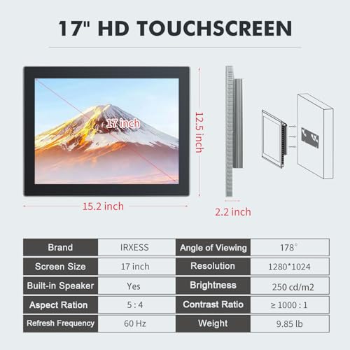 Image of 17 inch Industrial Touch Panel PC, Ratio 4:3 Multi-Touchscreen-Monitor,Wall Mounted Touch Screen Panel Computer,WiFi & Built-in Speakers,IP65 Front,Win 10 I3 RAM 4G+128G SSD