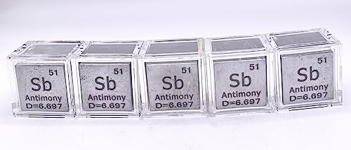 Image of 1 inch 25.4mm Antimony Metal Cube Sb up to 99.9% Pure Periodic Table Element Engraved Density Collection Science Education Display Block Cube + Acrylic Case Box - 1PC