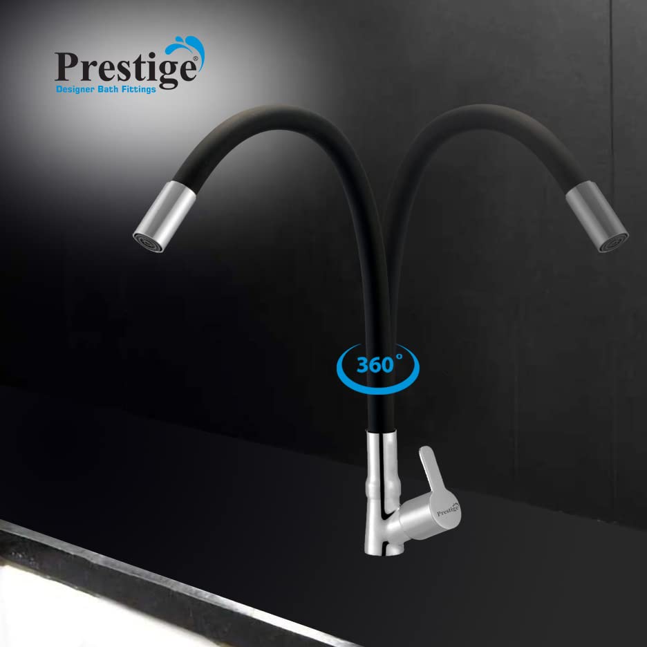 Image of Prestige EVA Flexible Swan Neck Black Pillar Tap Faucet (Deck Mount Installation Type)