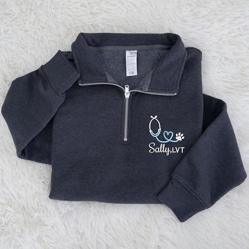 Personalized Quarter Zip Vet Sweatshirt, Custom Gift For Veterinarian, Vet Tech, LVT, DVM Graduation Gifts2