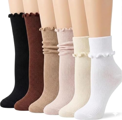 ZOKSX Ruffle Crew Socks for Women