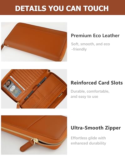 Image of Large Wallet for Women, Clutch Wallet with Passport Holder | RFID Wallet for Women, Zipper Clutch Purse, Passport Holder for Travel, Multiple Card Slots, Phone Pocket, Wristlet Strap