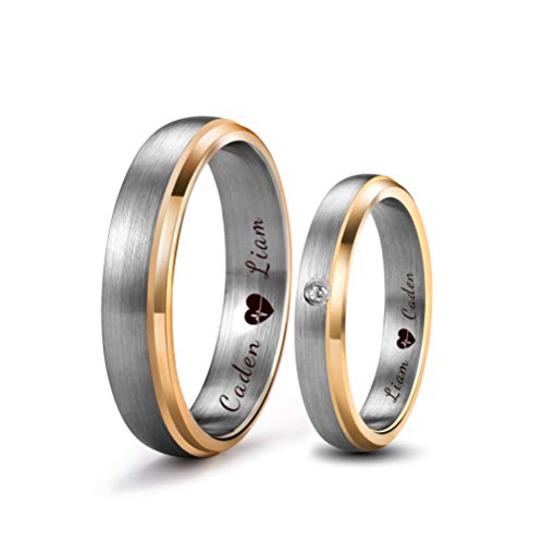 LerchPhi 4MM 6MM Wedding Band Tungsten Couple Ring with Gold Silver Plated CZ Stone, Both Outside and Inside Brushed Finish Personalized Engrave Promise Ring