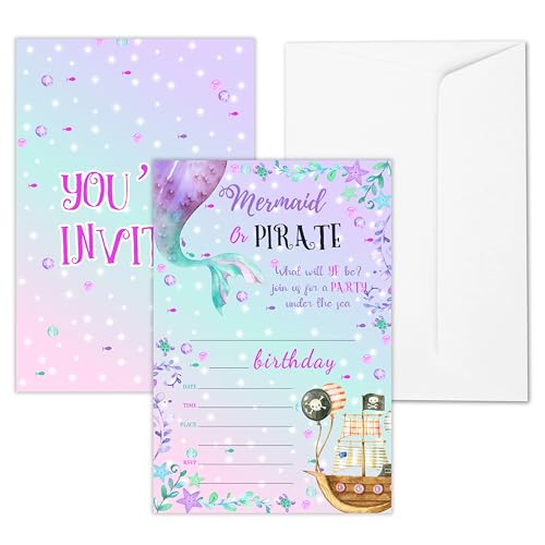 tranfvging Mermaid Birthday Party Invitations Under The Sea Birthday Invitations Cards With Envelopes Ocean Mermaid Tail Birthday Invites For Girls Kids Teens 25 Cards -d24