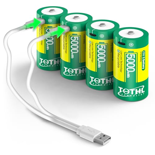 4 Stück Aufladbare Baby C Akku USB 2 in 1 Lithium C Batterien Ladekabel C Cell Li-ion Battries LR14 1.5V C Size Cell Battery Replacement 5000mWh für Flutlicht Spielzeug
