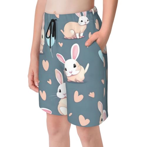 Cartoon Cute Bunny Youth Beach Pants, Soft and Breathable, with Drawstring Waist, Suitable for Sports and Leisure.4