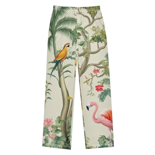 Flamingo Parrot Bird Boys Long Pants Soft Trousers Elastic Waist Kids Lounge Bottoms with Pockets S-XL