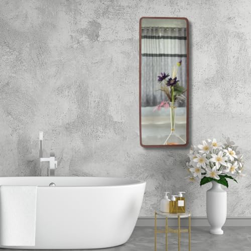 Image of Modern Elegance Rectangular Wall-Mounted Metal Framed Wall Miror Bathroom Living Room Home Decor miror 18 x 48 Inches Copper MF 99