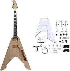 Kit de guitarra elétrica com acessórios, captadores HH de corpo de mogno sólido com pickguard, 22 trastes escala de jacarandá de 62,88 cm com encadernação e bloco embutido no calcanhar para