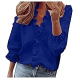 LongayS Women Ruffle Long Sleeve Tops Daily Casual Full Sleeve V-Neck Tunic Blouse Solid Color Plus...