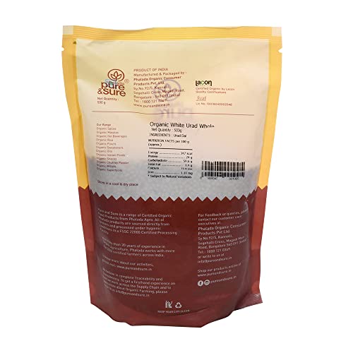 Image of Pure & Sure Organic White Urad Dal Whole 500gm | 100% Natural Sabut Urad | Certified Organic | Rich in Protein, Iron & Fiber | No Chemicals & Additives (Pack of 2)