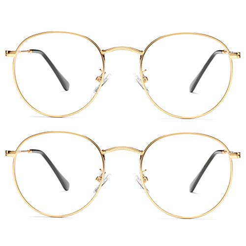 Image of Vintage Round Metal Glasses Frame with Clear Lens, 2 Pack Women Men Non-Prescription Eyeglasses