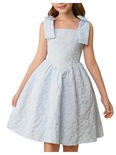 SHENHE Girl's Flower Girl Dress Bow Sleeveless Fit and Flare A Line Party Wedding Jacuqard Dress