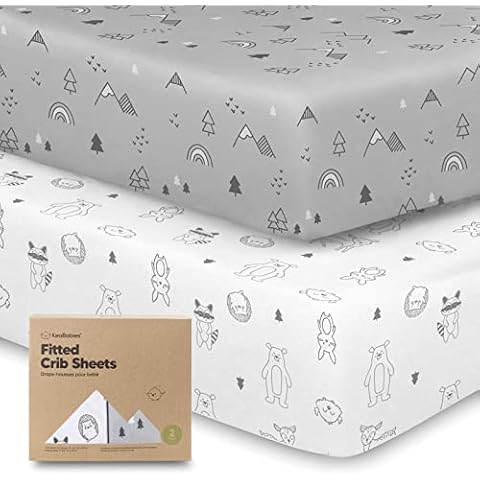 Organic Fitted Cot Bed Sheets - 2-Pack Breathable Jersey Cotton Baby Bed Sheets - Cot Mattress Fitted Sheet - Fitted Cot Sheets - Baby Cot Sheets - Crib Fitted Sheets (Woodland) Cover