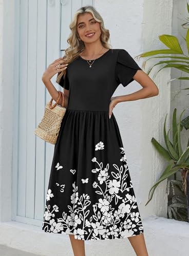Image of Zeagoo Womens Summer Dresses Casual Aline Midi Dress Short Sleeve Floral Tshirt Dress Flowy Beach Sundresses with Pockets