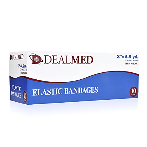 Dealmed 3" Elastic Bandage Wrap with Clip Closure â€“ 10 Elastic Bandages, 4.5 Yards Stretched Compression Bandage Wrap, Wound Care Product for First Aid Kit and Medical Facilities