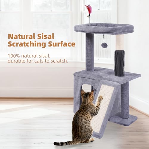 Rascador con cepillo y juguetes interactivos para gatos miniatura 5