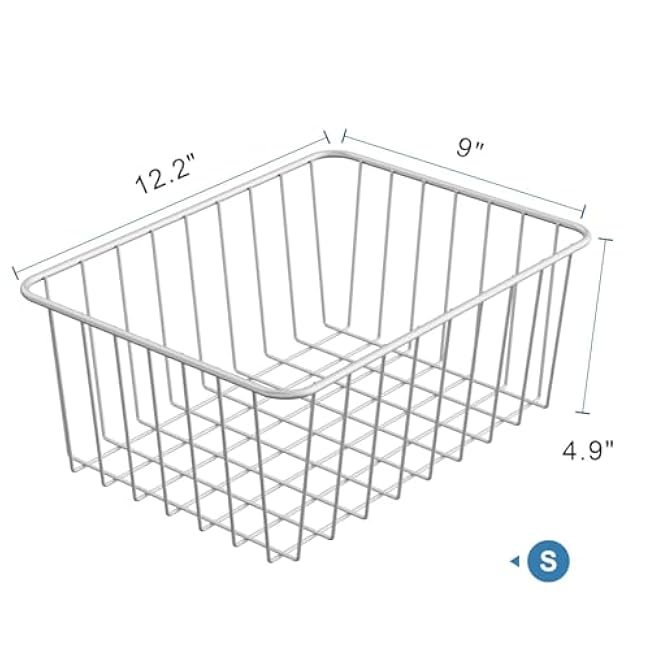 Freezer Baskets, 4 Pack Small Freezer Baskets for Upright Freezer, Wire Basket for Cabinets, Pantry, Bathroom, Countertop, White
