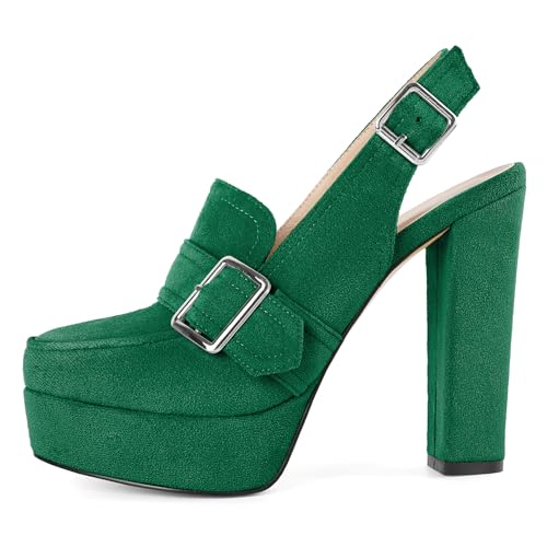 Image of Women's High Heel Loafers Platform Pumps Round Toe Heels Chunky Heel Pumps Stylish Comfortable 4.8 Inch Slingback Heels