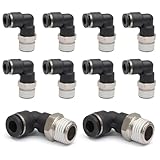 PHITUODA 10 Pcs Push to Connect Fittings Male Elbow 1/4 Inch Tube OD x 1/8 Inch NPT Thread Quick Connect Air Line Fittings 90 Degree Pneumatic Tube Fittings