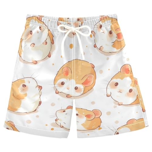 Jucciaco Boys Beach Board Shorts Guinea Pig Cartoon Rat Swim Trunk Teen Swimwear Multicolor