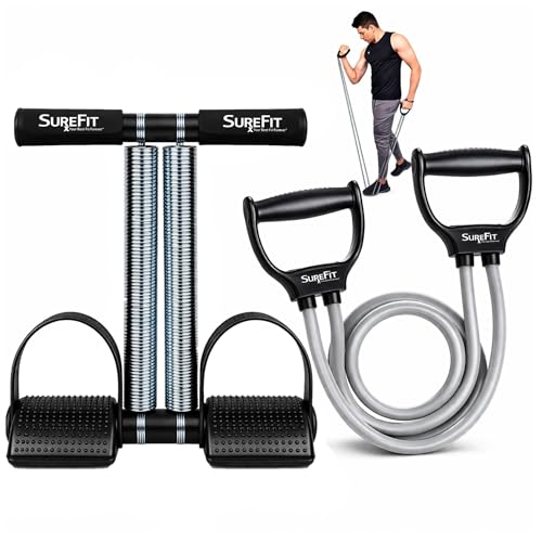 Image of SUREFIT Double Spring Tummy Trimmer with Resistance Tube - Heavy Duty Full Body Workout Abdominal Exerciser-Standard Size (Black)