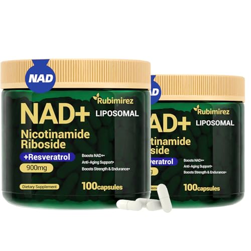 Image of NAD+ Supplement with, Nicotinamide Riboside & Resveratrol 900mg - Anti-Aging Support for Women & Men, NMN Alternative, Vegan Non-GMO - 100 Capsules, 2 Pack