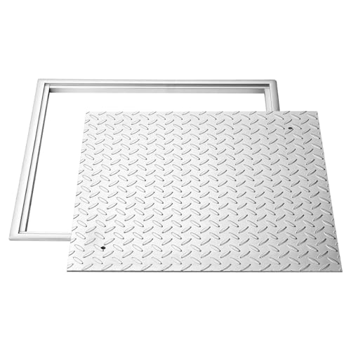 VEVOR Schachtabdeckung mit Rahmen 60 x 60 cm, Quadratischer Schachtdeckel Klärgrubendeckel, Hochbelastbarer Rutschfester Gullydeckel aus Kohlenstoffstahl für Abflussrinne, für Gehwege Gärten Höfe