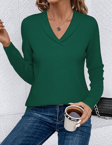 Image of Zeagoo Womens Sweaters Fall Fashion 2025 Long Sleeve Tops V Neck Business Casual Collared Knit Tunic Pullover Outfits