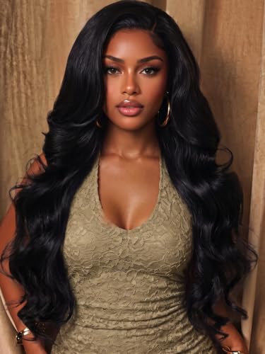 KLAIYI Side Bang Loose Wave Glueless Precut 13x4Lace Wigs Human Hair 26Inch