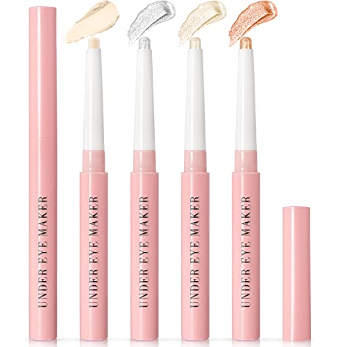 Newbang 4Pcs White Eyeshadow Pencil,Glitter Shimmer Matte Hypoallergenic Eyeshadow Pen,Neutral Cream Eye Shadow Stick,Long Lasting Waterproof Lying Silkworm Brightening Pen Set #TOP16