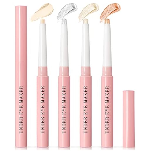 NewBang 4PCS White Eyeshadow Pencil,Glitter Shimmer Matte Hypoallergenic Eyeshadow Pen,Neutral Cream Eye shadow Stick,Long Lasting Waterproof Lying Silkworm Brightening Pen Set
