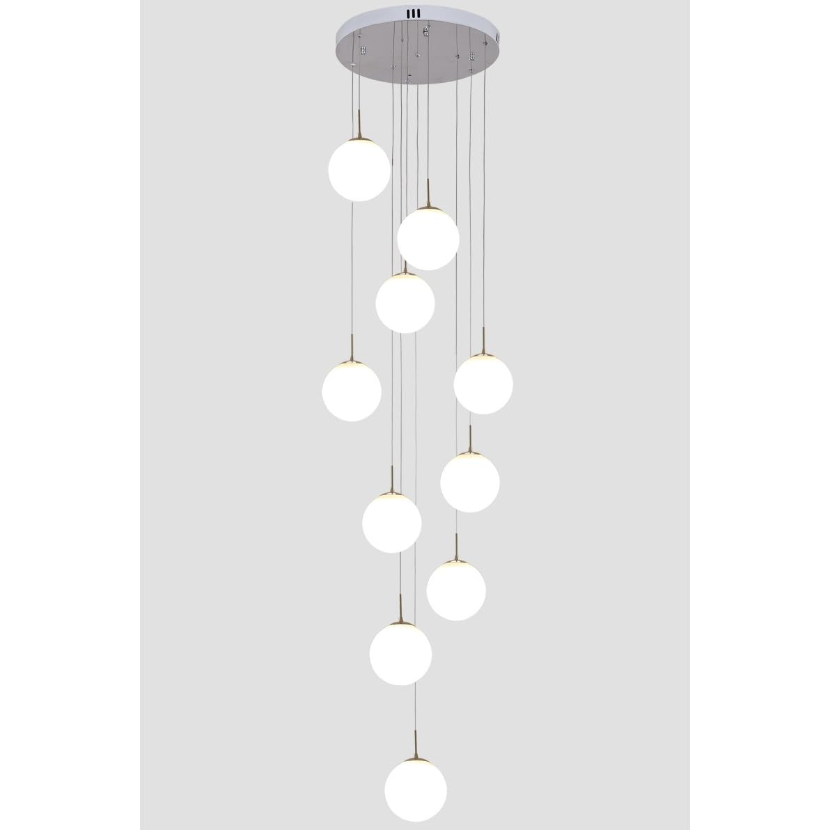 HXYSXHJUO 10-Light Chandeliers Modern Raindrop Pendant Lighting Milk White Glass Ball Lampshade Dome Long Chandelier for Foyer Entryway Stairwell Ceiling Fixture