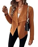 KIRUNDO Women's Faux Leather Jackets Fall Long Sleeve Suede Open Front Short Coat Trending Clothes for Women 2024(Brown, Large)