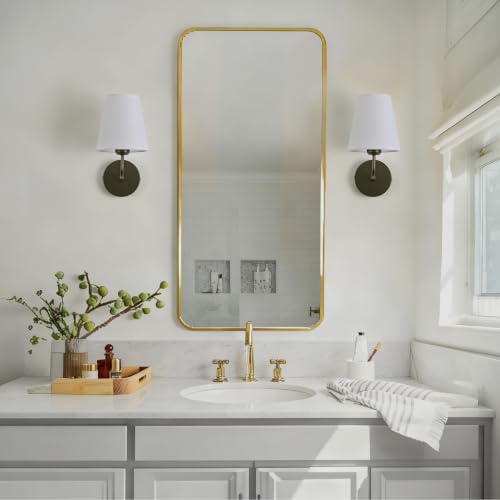 Image of Hardwired Wall Sconces Set of 2,Black Finish with White Fabric Shades,Small Indoor Wall Decor Lamp for Living Room Bedroom Bathroom