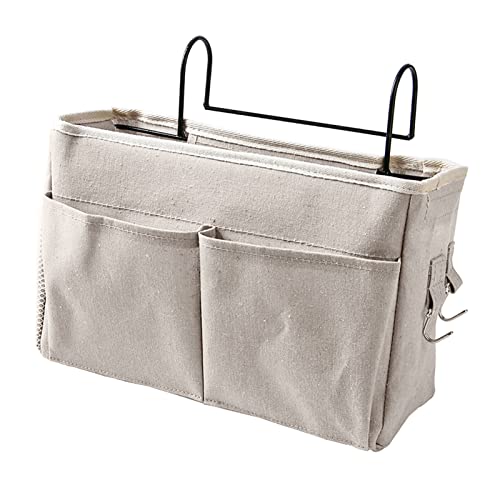 WPKD BLUEIY Organizzatori di Borse da Appendere Al Comodino, Cestino Tascabile Portaoggetti Sul Comodino in Cotone e Lino di Grande capacità con Ganci Robusti per Dormitori con Letti a