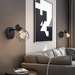 Lightess black wall sconce with dimmer on off switch adjustable head vintage cage wall mount light fixture industrial farmhouse lighting for living room kitchen lg9933941  urban country home decor
