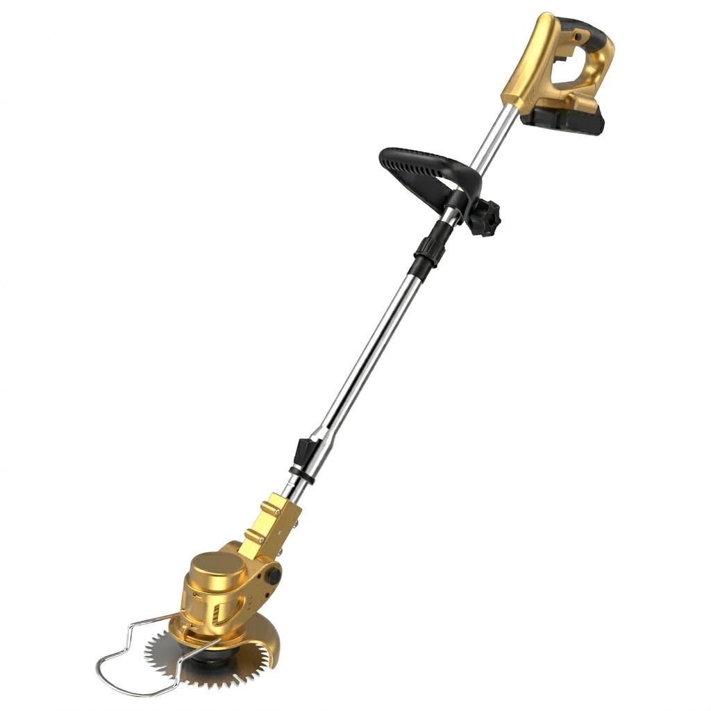 Cordless Strimmer with 4 Blades and 2 x 21V 2000mAh Battery, Garden Strimmer with Foldable Design and Adjustable Telescopic Shaft, Grass Trimmer for Lawn, Bushes and Yard - Gold