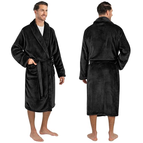 Image of PAVILIA Mens Soft Robe Bathrobe for Men, Lightweight Fleece Male Robe Long Bath Shower Spa