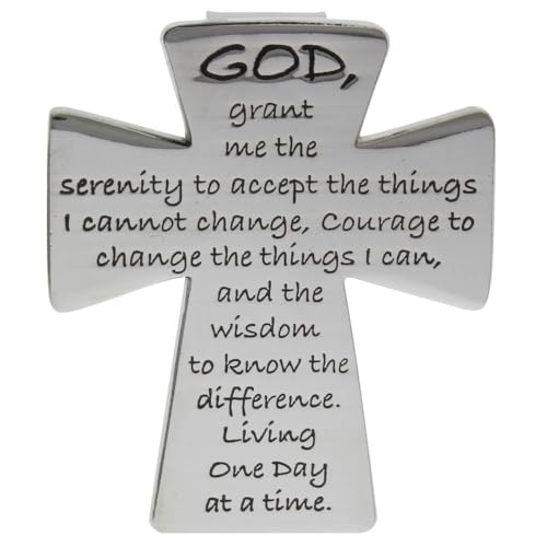 Sterling Gifts Serenity Prayer Cross Auto Visor Clip Chrome, One Day at a Time