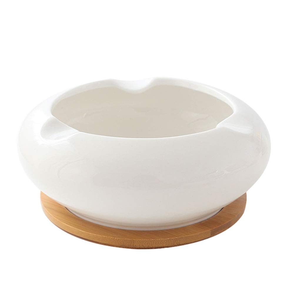ZA Ceramic Bamboo Base Cigarette Tabletop Ashtray for Home Office, Desktop Smoking Ash Tray for Men Women, Ash Holder for Smokers, White (Size : S)